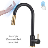 Free Shipping Pull Out Black Sensor Kitchen Faucet Smart Induction Mixer Tap Touch Control Sink Tap 2 Modes Torneira De Cozinha