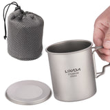Lixada 450ml/550ml Titanium Water Cup with Lid Coffee Cup Mug Tea Cup Camping Mug for Camping Hiking Backpacking Picnic
