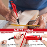 2 Pcs Multipurpose Solid Carpenter Pencil With 24 Refills Long Nosed Deep Hole For Woodworking Scribe Architect Drawing
