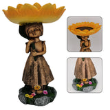 Patio Weatherproof Craft Bowls Yard Home Decor Handmade Feeder Resin Ornament Garden Bird Bath Sunflower Girl Statue Lawn