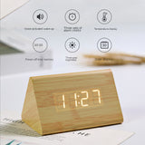 LED Wooden Alarm Clock Desktop Digital Clocks Triangle Shape Electronic Table Clocks with Temperature Display Home Bedside Decor