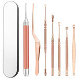 7pcs/set LED Flashlight Ear Wax Pickers Cleaner Stainless Steel Earpick Wax Remover Curette Ear Pick Cleaner Ear Cleaner