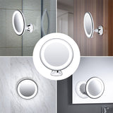 Espelho de maquiagem com ampliação iluminada led, espelho de maquiagem com ventosa, rotação ajustável de 360 graus, para banho