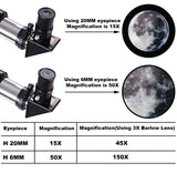 150X Astronomical Refractor Telescope with FMC Optic, Barlow Lens Eyepiece, Moon Filter, Phone Adapter and Tripod