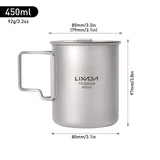 Lixada 450ml/550ml Titanium Water Cup with Lid Coffee Cup Mug Tea Cup Camping Mug for Camping Hiking Backpacking Picnic