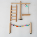 Parrot Playground Bird Wooden Standing Ladder Swing Cage Toys (Self-Assembly, Pendants Random Color)