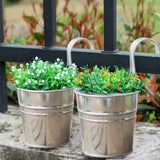 8pcs Silver Multipurpose Fence Balcony Indoor Outdoor Hanging Flower Pot Rustproof Home Decor Iron Bucket Planter With Hook