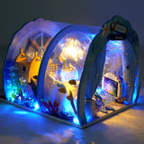 DIY Miniature Furniture Ocean Room Kit Dollhouse with Light Fish Assembled 3D Model Casa Doll House for Children Adult Gifts