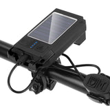 Solar USB Rechargeable Bike Headlight Front Light Waterproof MTB Road Bicycle Flashlight Night Riding Light Lamp with Horn