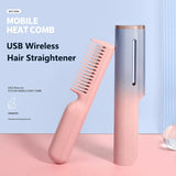 USB Rechargeable Hair Straightening Comb Mini Travel Curling Straight Dual-use Wireless Hair Straightener Brush Fast Heating