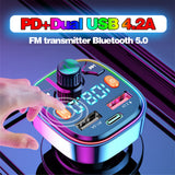Car Bluetooth FM Transmitter Wireless V5.0 Handsfree Audio Receiver Auto MP3 Player Fast Charger Car Accessories