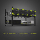 6 GPUs 5 Fans Low Noise Aluminum Stackable Open Air Mining Computer Frame Protective Net Mining Rack Bitcoin Rack Only New
