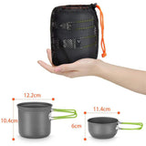 Outdoor Pot Mini Gas Stove Sets Camping Hiking Cookware Picnic Cooking Set Non-stick Bowls With Foldable Spoon Fork Knife