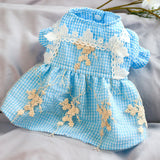 Puppy Kitten Clothing Summer Plaid Lace Pastoral Style Comfortable Cool Pet Dog Cat Dress Two Feet Apparel Wedding Dress
