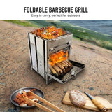 Camping Wood Stove Stainless Steel Foldable Mini Charcoal Grill Outdoor Stove Barbecue Grill for Camping Garden Outdoor Picnic