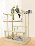 Wooden Parrots Playstand Bird Playground With Ladder Toys Pet Wood Perch Platform and Feeder Cups Bird Life Activity Center