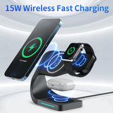 15W Magnetic Wireless Charger Stand For iPhone 12 Pro Max Series 4 in 1 Qi Fast Charging Dock Station For Apple iWatch AirPods