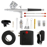 12V Mini NT-19 Dual-Action Airbrush Compressor Kit 0.3mm Airbrush Spray Gun for Nail Airbrush Model Cake Car Fish Shoes Painting