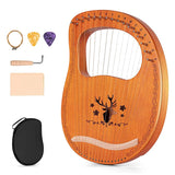 Lyre Harp, 16 String Mahogany Plywood Body String Instrument with Tuning Wrench and Storage Bag&amp;Tuning Tool