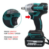 288V 1/2'' 800NM Cordless Electric Impact Wrench Gun Driver Li-ion 1/2 Battery AC 110-240V One Battery and One Charge Power Tool