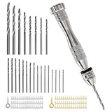Pin Vise Hand Drill ,With 24 Pieces Twist Drill Bits and 100 Pieces Eye Screw Pins for Resin Wood Keychain Making