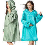 Women's Stylish Waterproof Rain Poncho Cloak Raincoat with Hood Sleeves and Big Pocket on Front.