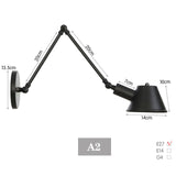 Black Rustic Vintage Swimming Arm Wall Lamp Retro Long Reading Lights on the Wall Adjustable Iron Applique Murale Luminaire Home