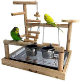 Pet Parrot Play Stand with Cup Bird Toys Tray Swing Climbing Hanging Ladder Bridge Wood Cockatiel Playground Bird Perches Budgie