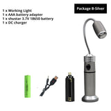 Rechargeable LED Flashlight Bendable Work Light Barbecue Light 3 Lighting Modes Zoom Waterproof Camping Light with Tail Magnet