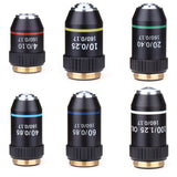 195 Black Achromatic Objective 4X 10X 20X 40X 60X 100X High Quality Microscope Objective Lens RMS 20.2mm Objective Parts