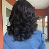 Wigs Ladies Long Curly Hair Black Slanted Fiber Head Cover Wigs