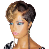 Short hair wig women's short straight hair partial gradient color chemical fiber headgear