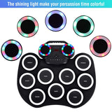 Electronic Drum Foldable Practice Drum Pad Rechargeable Drum Kit Built In Speakers Foot Pedals Drum Sticks For Beginners