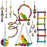 10 Pack Bird Cage Toys for Parrots Reliable &amp; Chewable - Swing Hanging Chewing Bite Bridge Wooden Beads Ball Bell Toys.