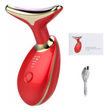 Anti Aging Face Skin Care Neck Massager With Heat 3 Colors LED Photon Therapy Skin Tighten Reduce Double Chin Face Toning Device