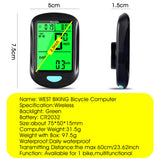 WEST BIKING LED Waterproof Bicycle Computer Digital Rate 75x50x15mm Cycling Bike Odometer Stopwatch Speedometer Wired MTB