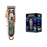 Kemei Cordless Transparent Hair Clipper for Beginner Salon Fade Hair Cutter Beard Trimmer Razor LED Display Grooming Kit