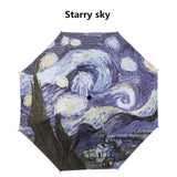 Brand Folding Umbrella Female Windproof Paraguas Van Gogh Oil Painting Umbrella Rain Women Quality Black Coating Parasol