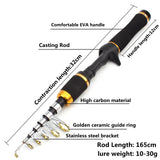 1.65m Casting Rod and Reels Carbon Rod Baitcasting Reel Travel Fishing Rod Set with Full Kits Carrier Bag feeder rod full kit