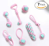 Rope Dog Toy,7 PCS Indestructible Dog Toys for Puppies &amp; Small Dogs,Chew Toys Teeth Training Interactive Toy Natural Cotton pink