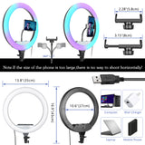 14 Inch35cm RGB LED Ring Light Selfie Photographic Lighting Colorful Ring Lamp Dimmable with Control Stand for Youtube Vlog Live