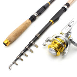 2.1M Fishing rod with reel Carbon Telescopic fishing pole Spinning Reels set Travel Sea rod fast carp Rocky pole trout rods