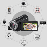 Full HD Video Camera 16X Digital Zoom Andoer V12 1080P Portable Camcorder Night Vision Face Detection Video Camera Fast Delivery