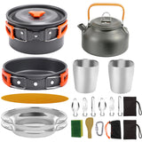 1 Set Outdoor Pots Pans Camping Barbecue Cookware Picnic Portable Lightweight Gear for Traveling Trekking Green set 20PCS