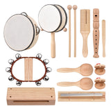 13 PCS Wooden Music Instruments Set Percussion Kids Musical Instruments Toys Include Tambourine Chime Bar Maracas with Carry Bag