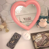 Pink Love Mirror Desktop Makeup Mirror Wall Mounted Dual-Use Vanity Mirror Girl Room Wall Decoration Heart-Shaped Hanging Mirror