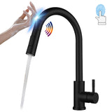 Free Shipping Pull Out Black Sensor Kitchen Faucet Smart Induction Mixer Tap Touch Control Sink Tap 2 Modes Torneira De Cozinha