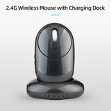 2.4G Wireless Rechargeable Mouse 3-gear Adjustable DPI Ergonomic Optical Mouse with 3-port USB Hub Charging Dock