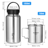 TOMSHOO Stainless Steel Water Bottle Leak Proof Sports Bottle Camping Water Cup Coffee Mug Hanging Pot for Outdoor Camping