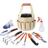 New 10 Piece Set Mini Gardening Potting Tools Wooden Handle Shovel Rake Shovel  Bonsai Tools Bucket Organizer Bucket Tool Bag